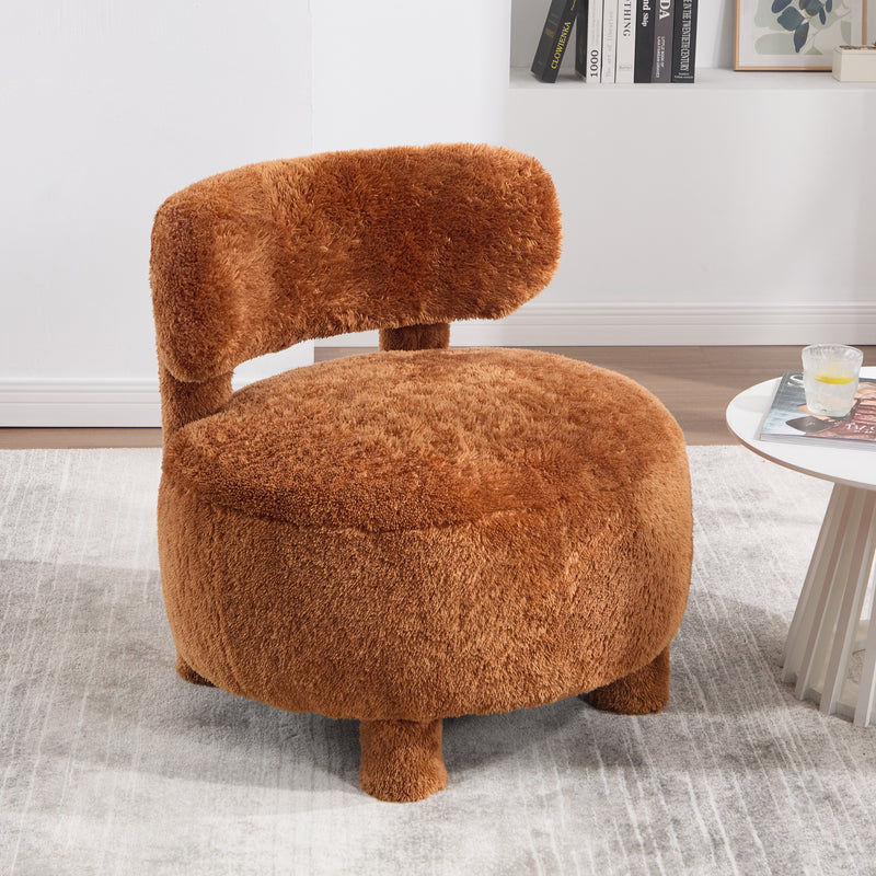 Fur Fabric armless accent chair with curved backrest and solid wooden legs upholstered chair slipper side chair for primary living space bedroom vanity room or reading room ,Khaki