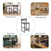 Bar Stools Paper Rope Weave Dining Chairs With Back Hand Weave Stools For Kichen Island, Bar & Counter (Set of 2)