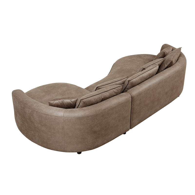 Modern Sectional Curved Sofa Couch for Living Room,Leathaire Upholstered 5-Seat Sofa Couch, Technology Cloth Couch Set for Apartment Office,Brown
