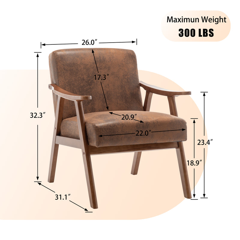 Mid-Century Modern Wingback Accent Chair with Solid Wood Frame and Extra-Thick Backrest – Lounge Chair for Living Room, Bedroom, or Reading Room