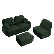 Oversize Chenille L-Shaped Sofa,Deep Seat Sofa Couch with Movable Ottoman,Exquisite round pillows and quilted back cushions,Recessed Base Frame Legs,Easy Assembly,Fits Living Room,Green