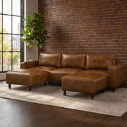 Modern Luxury Sectional Sofa Couch Quality Upholstery Breathable PU Leather Couch L Shape Sofa with Convertible Ottoman Chaise,Brown
