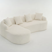 Boneless L-Shape Sectional Sofa with Curved Chaise,White Modular Chenille Compression Couch,30D High-Density Foam,Minimalist Modular Couches Sleeper for Living Room Bedroom Apartment Lounge.