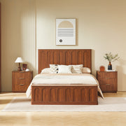 Queen Size Bed Frame with Storage, Mid-Century Modern Wood Platform Bed with Footboard Bench, Arched Panel Design, No Box Spring Needed, Walnut.
