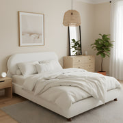 Cream-colored Boucle Upholstered Bed with Rubber Wood Foot ,King