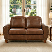 Classic Living Room Sofa Loveseat Faux Leather Couch,Rolled Arm Sofa with Nails,Solid Wood Legs,Upholstered Breathable PU Leather Brown.