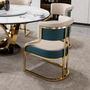 Round Dining Set with 360° Rotating Lazy Susan, Scratch & Heat‑Resistant Sintered Stone Tabletop, 6 Gold‑Plated Iron Thick Cushion Chairs for Dining Room, Kitchen, Compact Space
