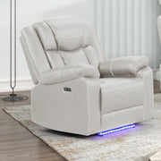 Challenger Modern Contemporary LED Power Recliner 3PC(Sofa + Loveseat + Chair) including cup holders Loveseat with console & Bluetooth speakers made with wood and metal frame in Beige