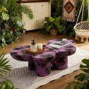Modern Coffee Table Faux Travertine Textured for Livingroom/Office,Purple + Black
