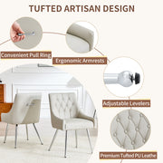 Leather Upholstered Modern Dining Chair with Diamond Tufted Button Back - Dining Room Negotiation Room Cafe Office Accent Chair (Light Gray, Set of 2)