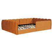 Full Size Velvet Upholstered Floor Bed, Pumpkin Orange
