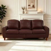 Classic Living Room Sofa Faux Leather Couch,Rolled Arm Sofa with Nails,Solid Wood Legs,Upholstered Breathable PU Leather Burgundy.