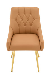 Leather Upholstered Modern Dining Chair with Diamond Tufted Button Back - Dining Room Negotiation Room Cafe Office Accent Chair (Light Brown, Set of 2)
