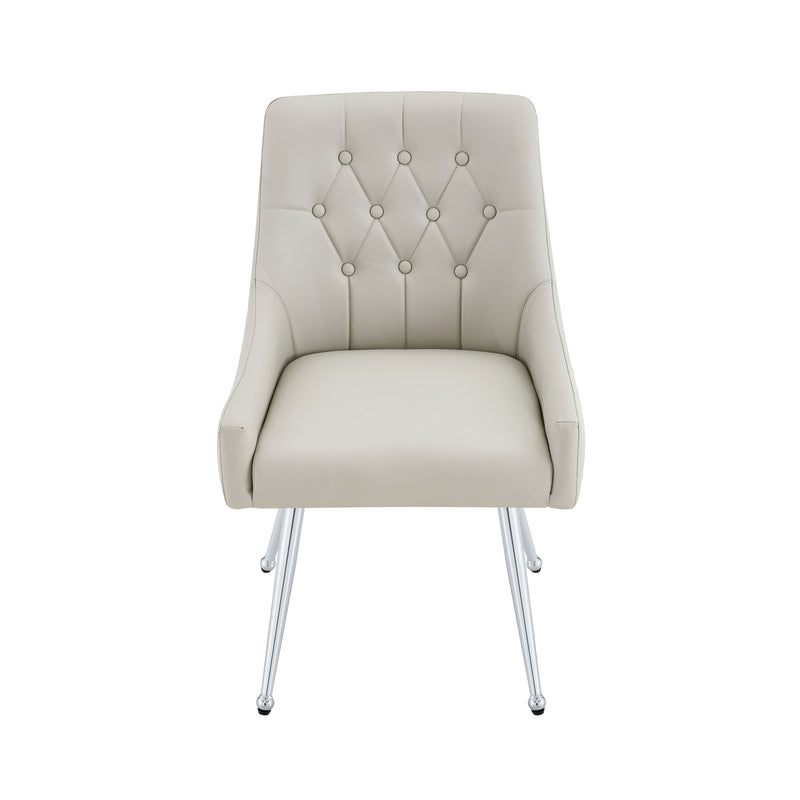 Leather Upholstered Modern Dining Chair with Diamond Tufted Button Back - Dining Room Negotiation Room Cafe Office Accent Chair (Light Gray, Set of 2)