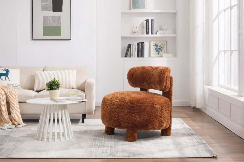 Fur Fabric armless accent chair with curved backrest and solid wooden legs upholstered chair slipper side chair for primary living space bedroom vanity room or reading room ,Khaki