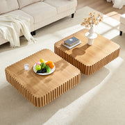 Modern 35.43 Inch Handcraft Drum Coffee Table Square Coffee Table for Living Room,Small Wooden Coffee Table with Sturdy MDF Pedesta,Narual Color