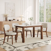 63' Sintered Stone Dining Table Set with 6 Upholstered Chairs, Farmhouse Dinner Table Set of 7 Piece with White Stone Top & Solid Wood Walnut Frame, Beige Chenille Seats, Heavy-Duty Support up to 1000