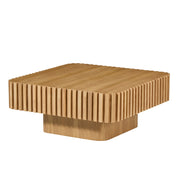 Modern 35.43 Inch Handcraft Drum Coffee Table Square Coffee Table for Living Room,Small Wooden Coffee Table with Sturdy MDF Pedesta,Narual Color
