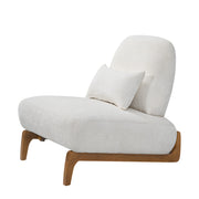 Modern Armless Accent Chair with Curved Wood Base, Linen Upholstered Slipper Chair with Lumbar Pillow, High-Back Lounge Chair for Living Room, Bedroom & Reading Nook, Cream White