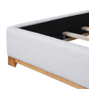 Queen Size Bed Frame with Boucle Upholstered Curved Headboard, Solid Wood Base, White