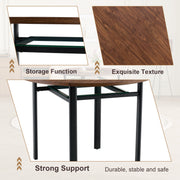 Table and chair set.42 inch modern minimalist brown wood grain round dining table set.Paired with 4 Transparent Plastic Chairs with Black Metal Legs.Bring a comfortable home experience.