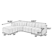 Modern Semi-Curved Modular Sectional Sofa, Vertical Stitched Chenille Soft Couch with Movable Adjustable Ottoman, Rounded Edge Wear-resistant All Season Comfort Floor Sofa for Indoor Use-Beige