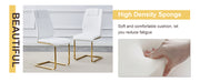 Table and chair set.A Modern Minimalist Style Round Clear Tempered Glass Table with Metal Legs.Paried with white chairs with Modern PU Leather High Back Upholstered and C-Tube Golden Legs.