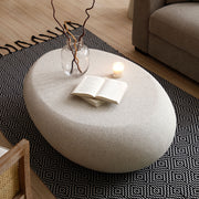 43.31''Fiberglass Elliptical Coffee Table for Living Room Vintage Table,Matte Rocks Table front of the Sofa, Irregular Center Table,No Need Assembly,Cream White