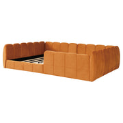 Full Size Velvet Upholstered Floor Bed, Pumpkin Orange