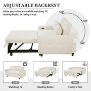 Pull-Out 2 Seat Modern Sleeper Sofa With 2 Throw Pillows And USB Ports