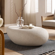 43.31''Fiberglass Elliptical Coffee Table for Living Room Vintage Table,Matte Rocks Table front of the Sofa, Irregular Center Table,No Need Assembly,Cream White