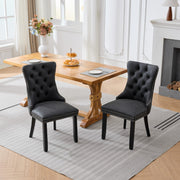 Dining Room Chairs Set of 2,Vintage Sheepskin Texture PU Leather,High Back with Button Tufted & Nailhead Trim,Wood Frame,S-Spring & Resilient Sponge Cushion,Ideal for Kitchen,Charcoal Black,SW1101BK