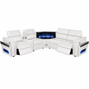 Nova Modern Style Sectional with 1 Console (Reading Light), Wedge with Bluetooth speaker, LED and Lifting wine cabinet - White