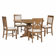TREXM 5-Piece Retro Functional Dining Set, 1 Extendable Table with a 16-inch Leaf and 4 Upholstered Chairs for Dining Room and Kitchen (Walnut)