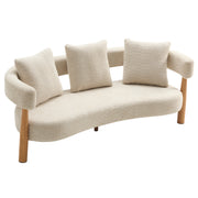 Luxe 76.5 in. Curved 3 Seater Modern Upholstered Boucle Sofa,Sesame