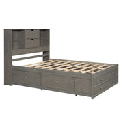 Queen Size Platform Bed with Storage Headboard and 8 Drawers, Gray