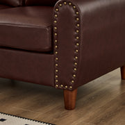 Breathable Faux Leather Sofa For Living Room,2-pieces Sofa Set,Loveseat and Sofa,Rolled Arm Sofa with Nails,Comfy Leather Couch, Burgundy.