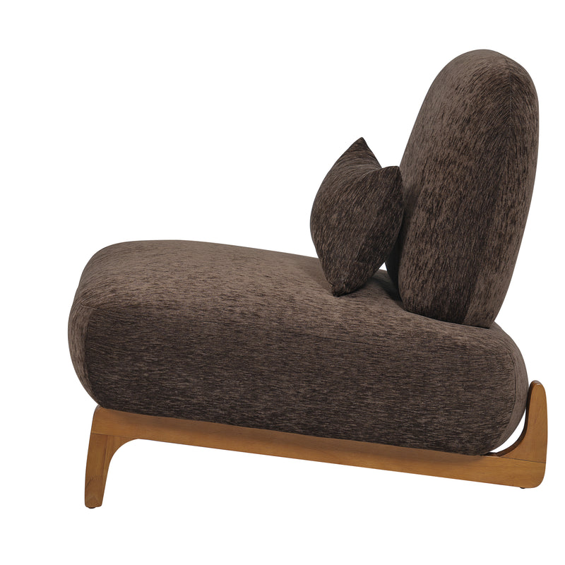 Modern Armless Accent Chair with Curved Wood Base, Linen Upholstered Slipper Chair with Lumbar Pillow, High-Back Lounge Chair for Living Room, Bedroom & Reading Nook,