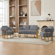 TS Modern Decorative Chair with Gold Metal Legs, Grey Teddy Fleece Upholstered Side Chair for Living Room, Dressing Area, Office, No Wheels, Combo Set