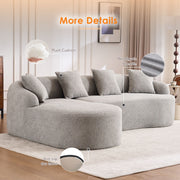 Boneless L-Shape Sectional Sofa with Curved Chaise,Grey Modular Chenille Compression Couch,30D High-Density Foam,Minimalist Modular Couches Sleeper for Living Room Bedroom Apartment Lounge.
