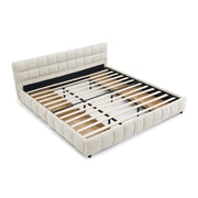 California King size Upholstered Bed ,comfortable upholstered bed frame, Chenille fabric, with headboard and solid bed frame. With drawer for storage.-Beige(90.5''*80.5''*31'')
