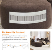 Compression Sponge L-Shape Sectional Sofa with Curved Chaise, Brown Modular Chenille Couch No Assembly Required, 30D High-Density for Living Room Bedroom Apartment Lounge.