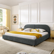 King Size Upholstered Bed Frame, Modern Minimalist Style with Tall Curved Headboard, Premium Circle Yarn Fabric & Sturdy Leg Support, Mattress Not Included-Dark Gray
