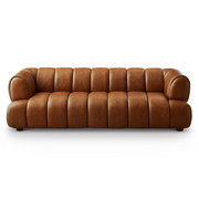 Jasmin Mid-Century Modern Upholstered Sofa in Cognac Leather with Solid Wood, 89.7''