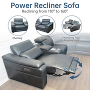 Power Recliner Sectional Sofa with Bluetooth Speakers, L-Shaped Living Room Furniture Set with Wireless Charging, LED Lights, Storage Console & Cup Holders, Living Room Furniture