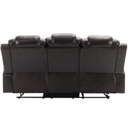 3 Pieces Recliner Sofa Sets Home Theater Seating Manual Recliner Chair & Center Console And LED Light Strip For Living Room - Brown
