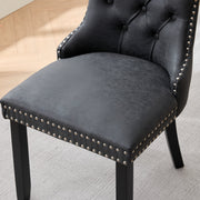 Dining Room Chairs Set of 2,Vintage Sheepskin Texture PU Leather,High Back with Button Tufted & Nailhead Trim,Wood Frame,S-Spring & Resilient Sponge Cushion,Ideal for Kitchen,Charcoal Black,SW1101BK