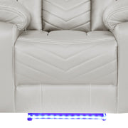Challenger Modern Contemporary LED Power Recliner 3PC(Sofa + Loveseat + Chair) including cup holders Loveseat with console & Bluetooth speakers made with wood and metal frame in Beige
