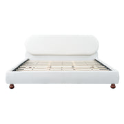 Cream-colored Boucle Upholstered Bed with Rubber Wood Foot ,King