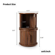 4Piece Round Coffee Table Set, Modern Nesting Side Tables with Sliding Door Storage, Walnut Finish Sofa End Table & Bedside Nightstand for Living Room & Bedroom, Fluted Roman Column Design Accent Tab